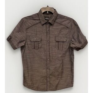 Vertical Men's Size Large Vintage‎ Button Down Short Sleeve Shirt Gray Retro 90s